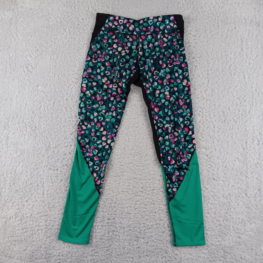 Old Navy Active Go-Dry Leggings XL 14 Girls Green Leopard Colorblock 824638